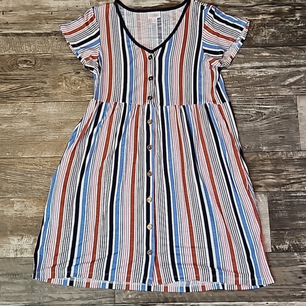 LuLaRoe Heidi Baby Doll V Neck Button Down Dress With Pockets Women's XS